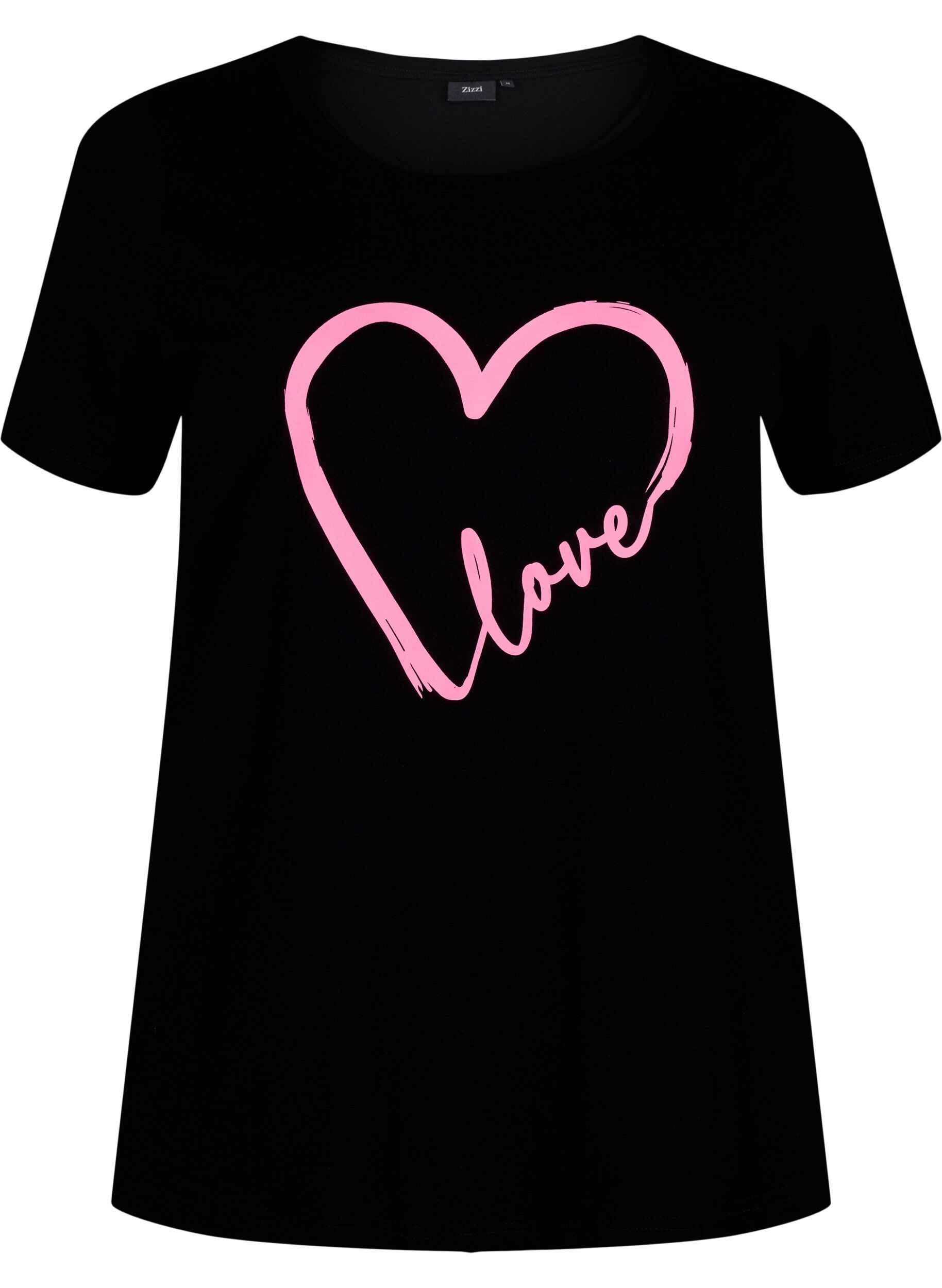 Zizzi Katoenen T-shirt met ronde hals en print, Black W. Heart L., Packshot image number 0