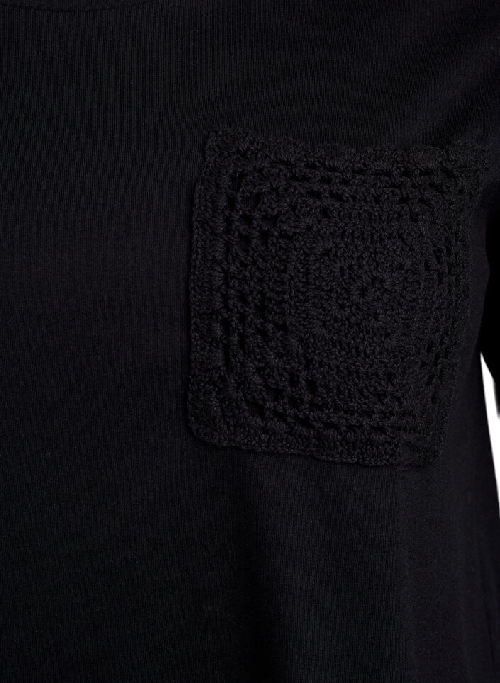 T-shirt in biologisch katoen met een borstzakje, Zwart, Packshot image number 2