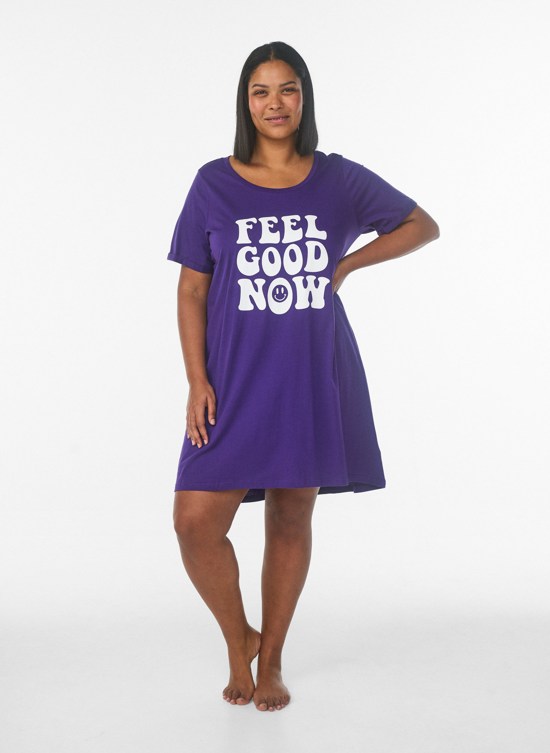 ZizziNachtjapon met korte mouwen van biologisch katoen, Blauw, Model image number 1