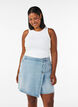 Denim skort met overslag en hoge taille, Blauw, Model image number 0
