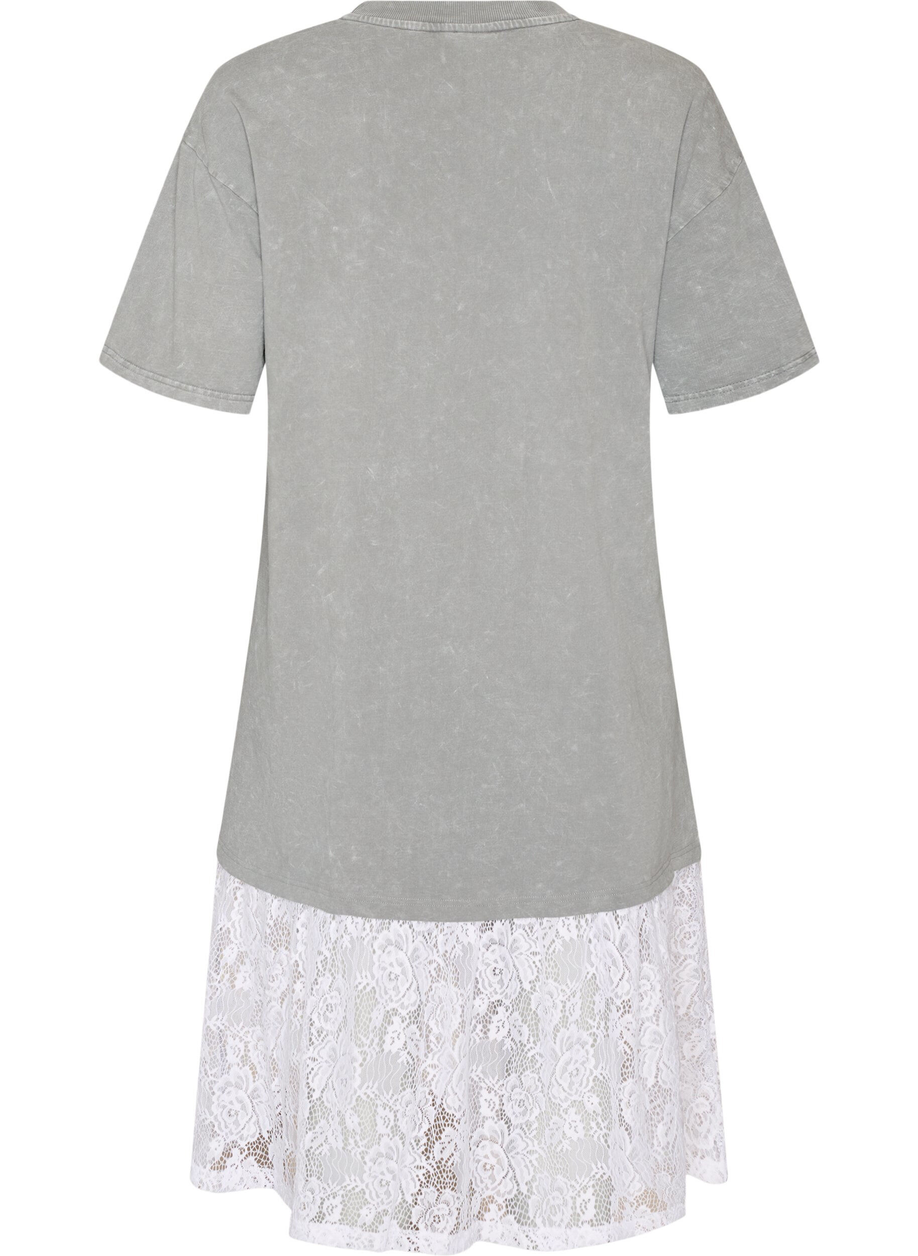ZizziLosse T-shirt jurk met kanten afwerking, Grijs, Packshot image number 1