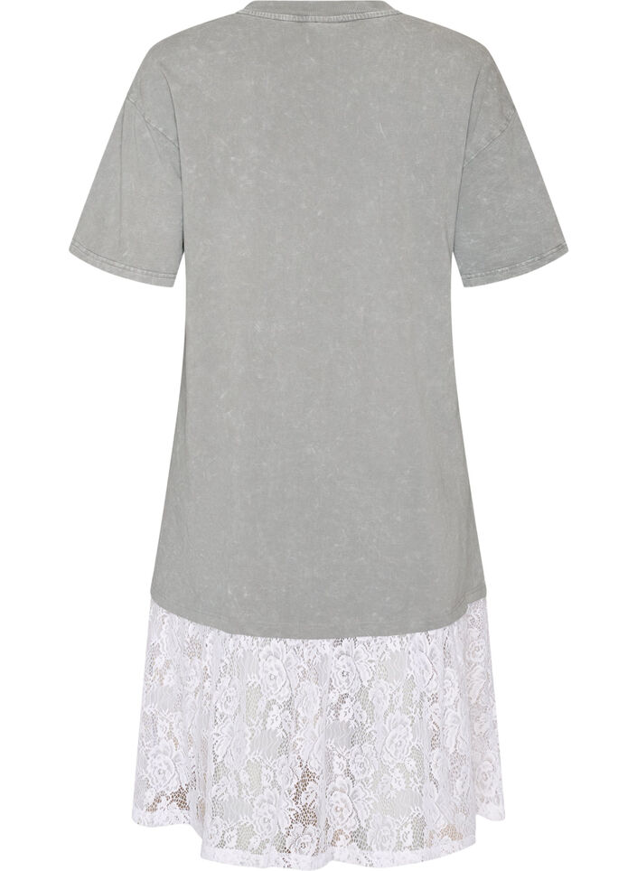 Losse T-shirt jurk met kanten afwerking, Grijs, Packshot image number 1