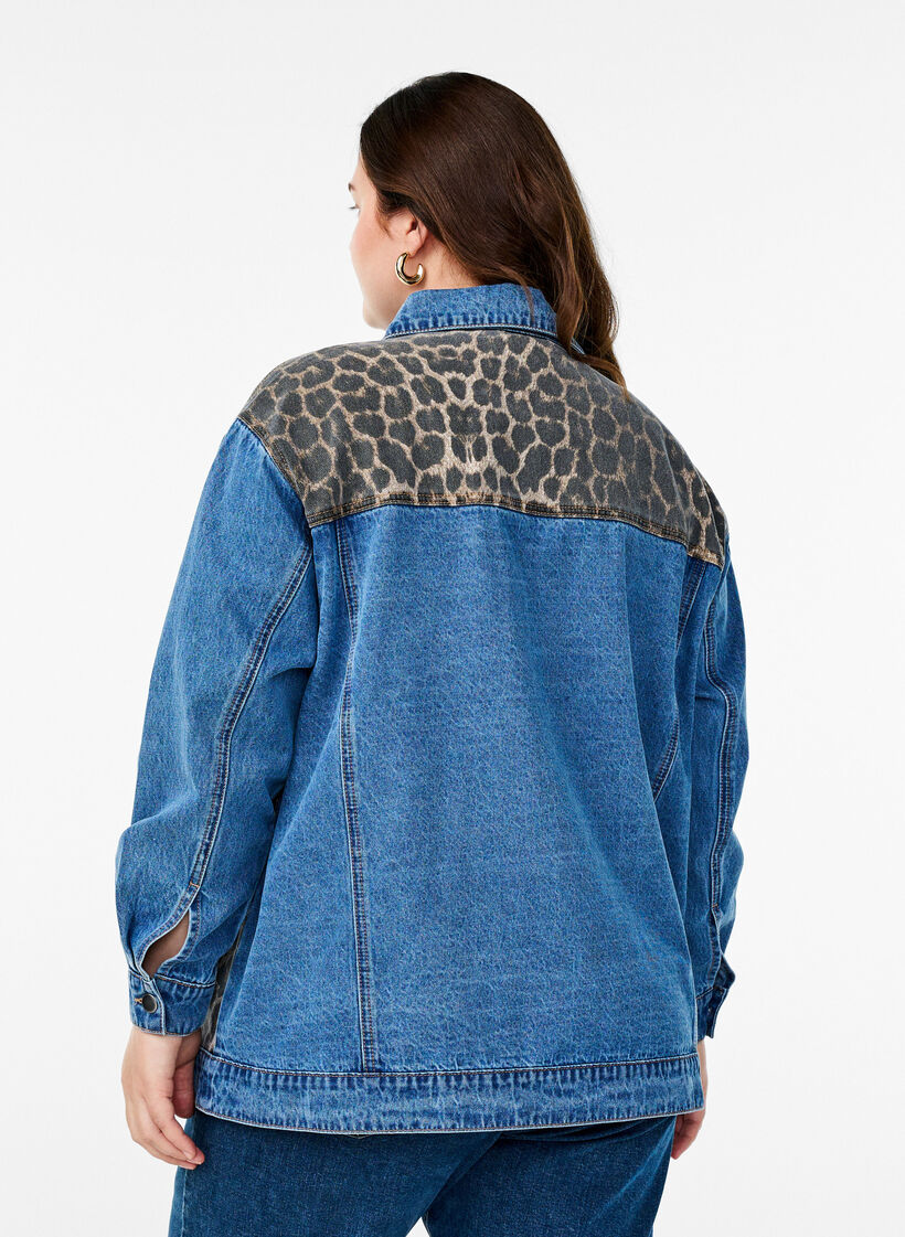 Denim shirt met luipaardprint details, Blauw, Model image number 2