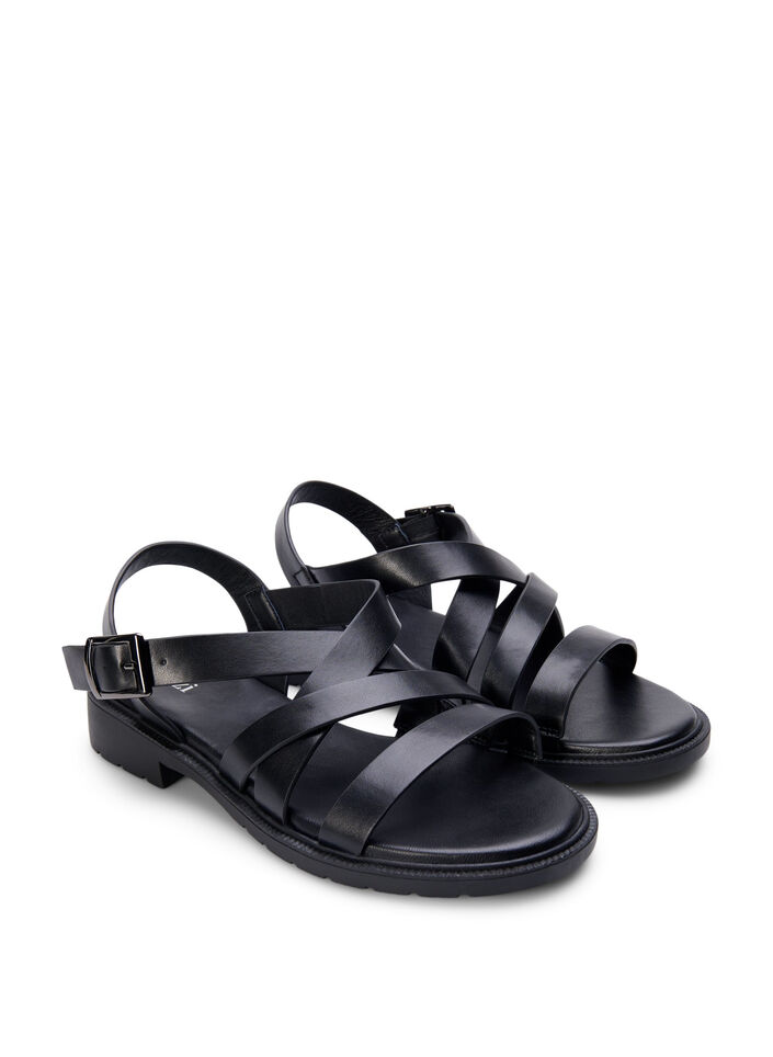 Leren zomersandalen met een brede pasvorm, Black, Packshot image number 1