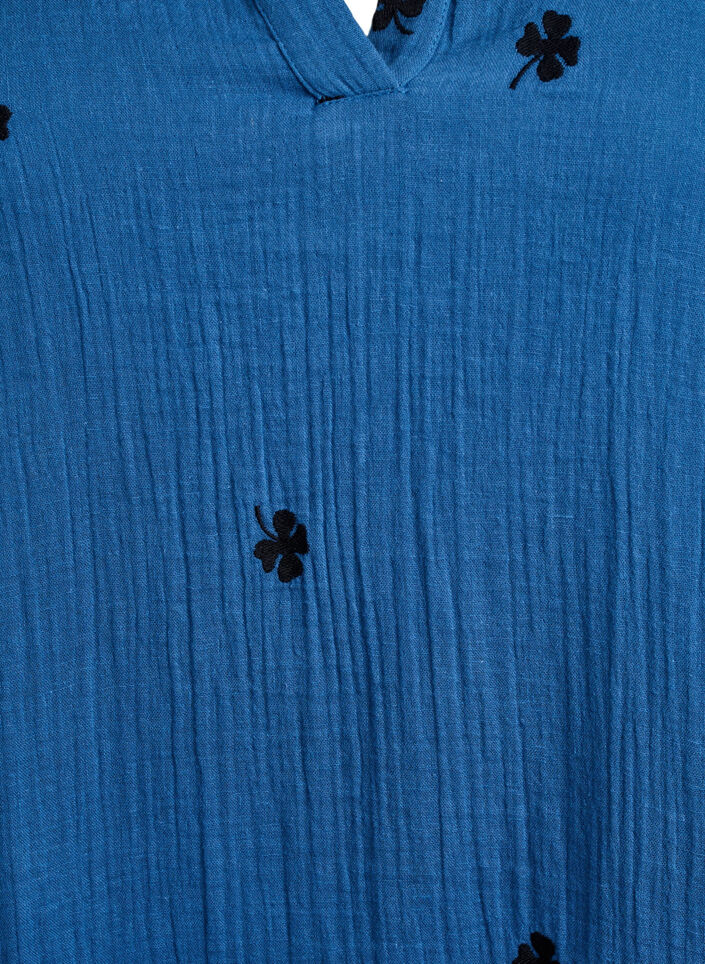Korte katoenen mousseline jurk met geborduurde bloemen, Blauw, Packshot image number 2