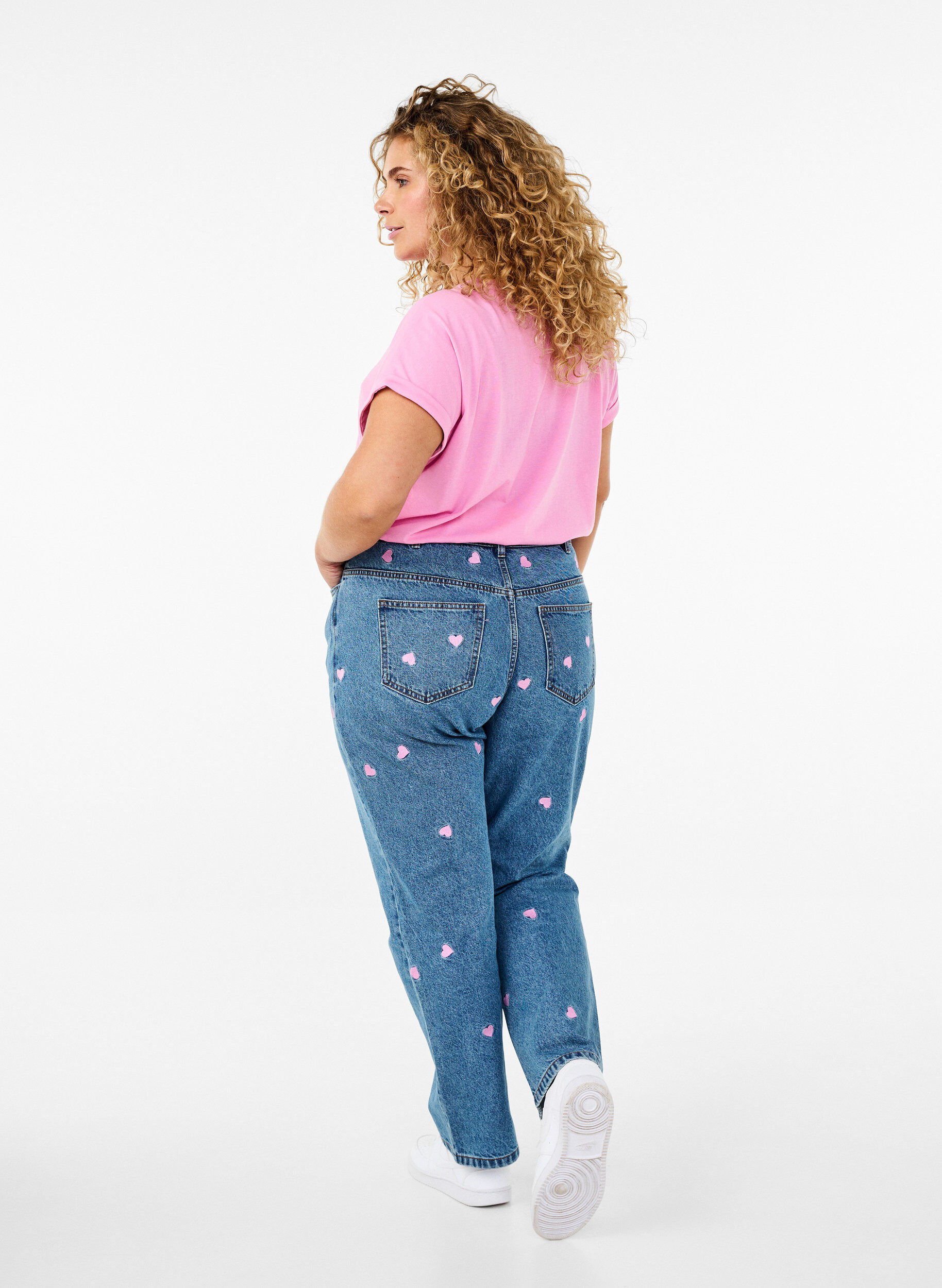 Zizzi Hoge taille Gemma jeans met lippen, Blauw, Model image number 1