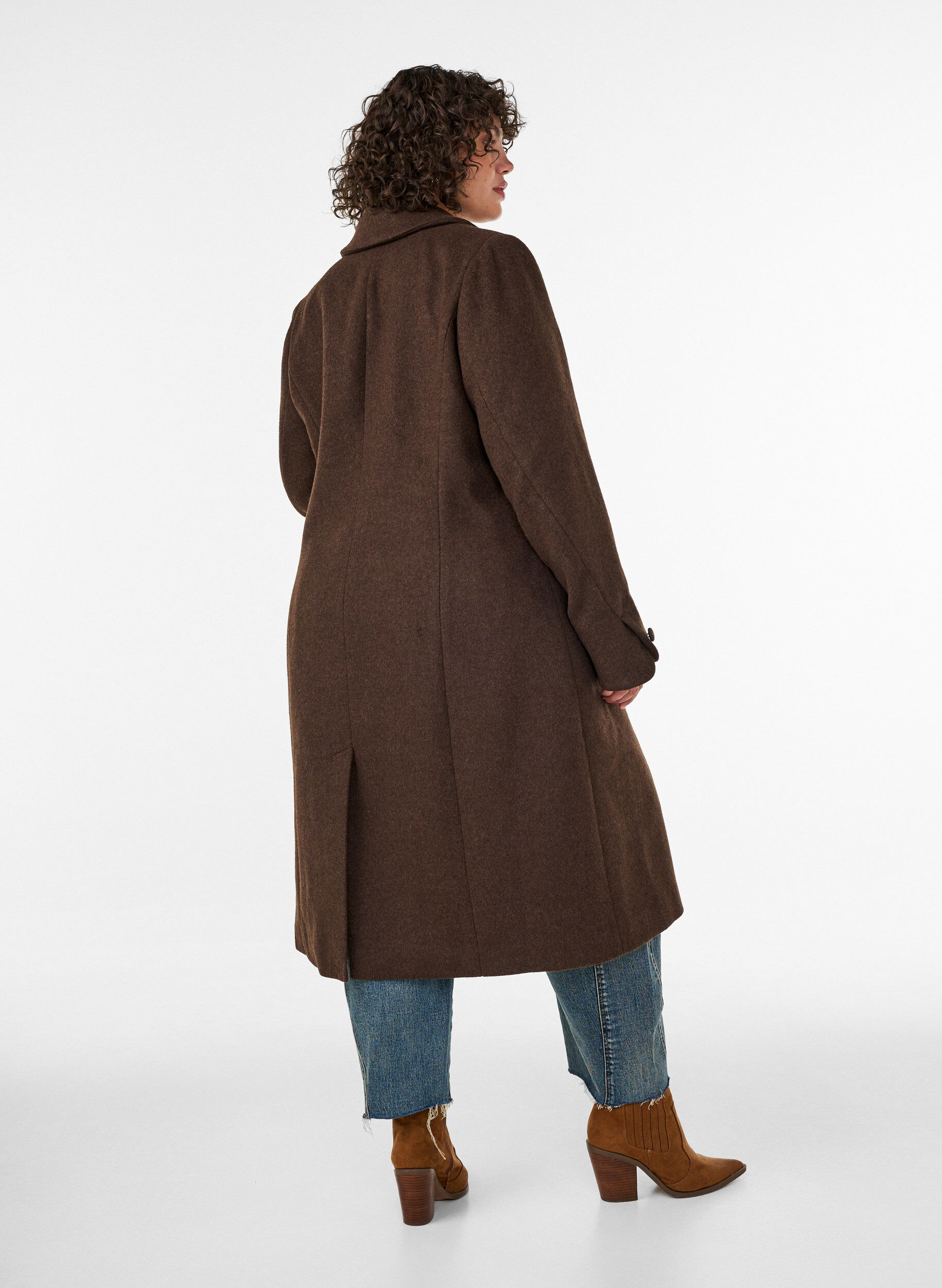 ZizziWolblendjas met revers en knopen, Bruin, Model image number 2
