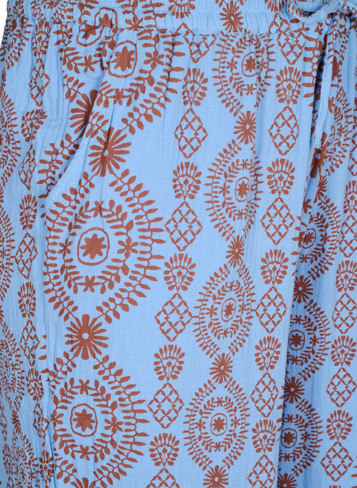 Losse broek in een patroon van katoenen mousseline, Blauw, Packshot image number 2