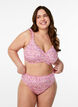 Gestreepte tai bikinibroek met gerimpelde rand, Roze, Model image number 0