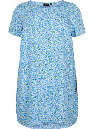 Bedrukte jurk met korte mouwen, Blue Small Flower, Packshot image number 0