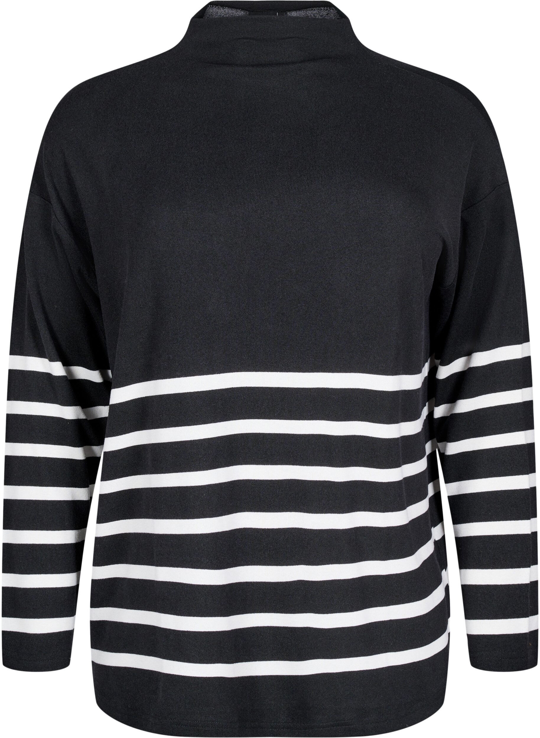 Zizzi Blouse met een hoge hals en lange mouwen, Zwart, Packshot image number 0