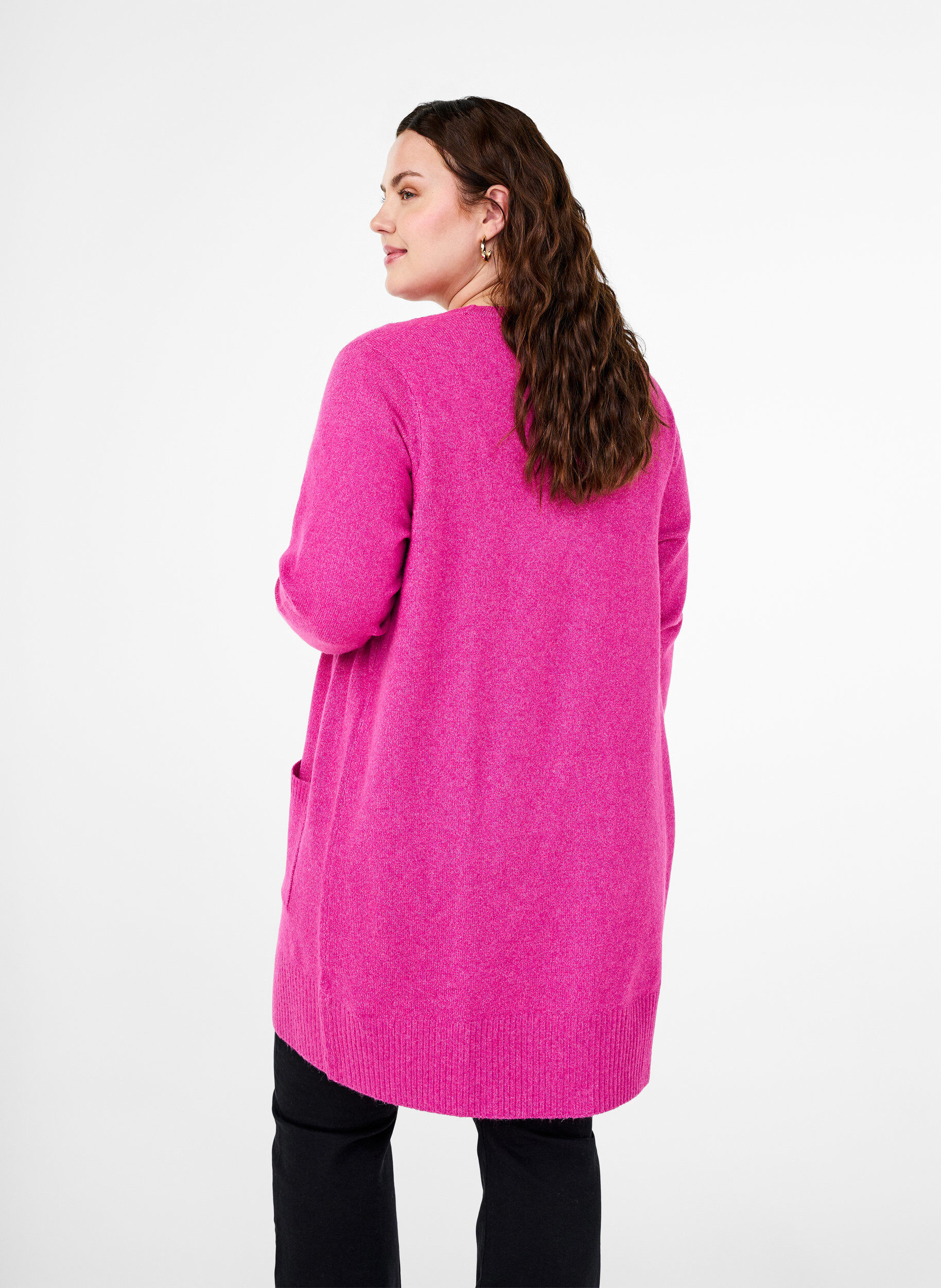 Zizzi Geribd gebreid vest met zakken, Roze, Model image number 2