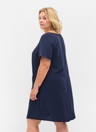 Viscose jurk met korte mouwen en zakken, Navy Blazer, Model image number 1