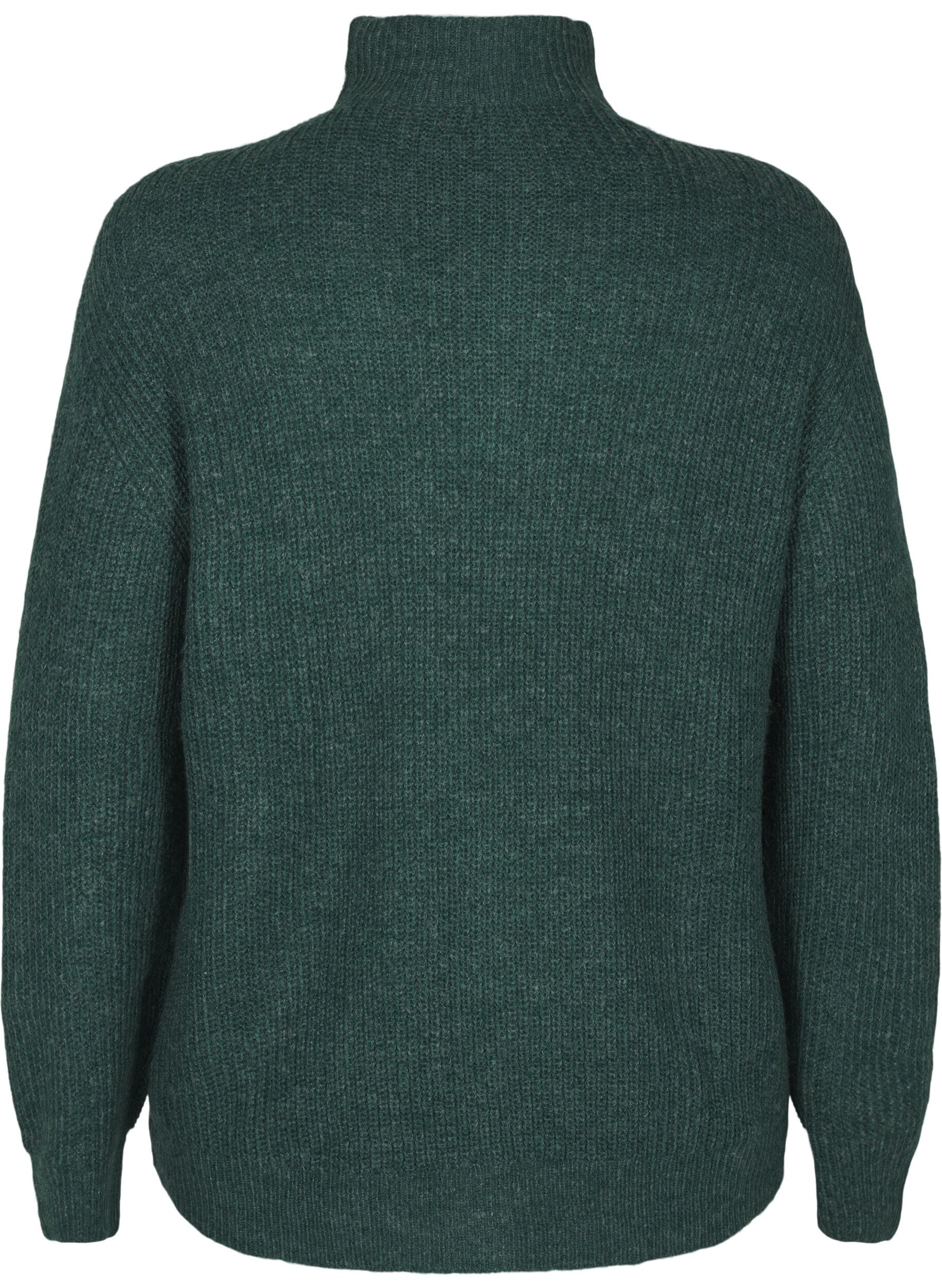 ZizziGebreide trui met hoge hals en rits, Groen, Packshot image number 1