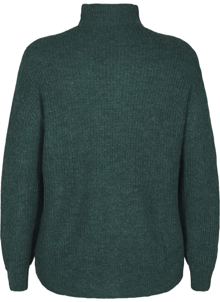 Gebreide trui met hoge hals en rits, Groen, Packshot image number 1
