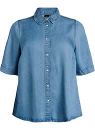 Denimlook lyocell shirt met korte mouwen, Blauw