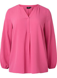 Effen blouse met v-hals, Shocking Pink