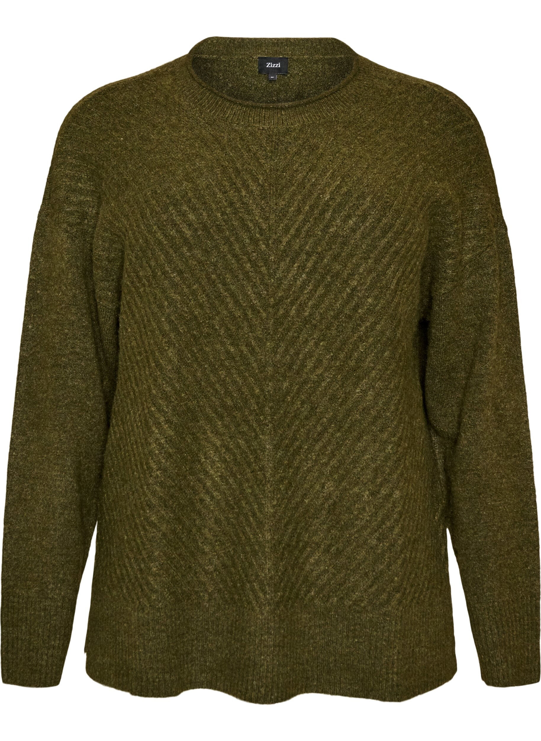 ZizziGebreide blouse met V-vormig geribd patroon en zijsplitjes, Groen, Packshot image number 0