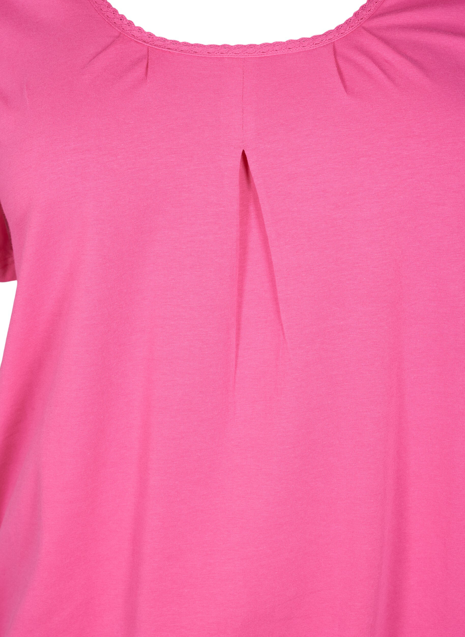 Zizzi 	 Katoenen t-shirt met korte mouwen	 Katoenen t-shirt met korte mouwen, Shocking Pink, Packshot image number 2