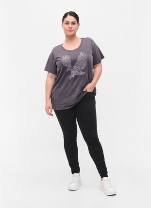 Katoenen t-shirt met acid wash en steentjes, Dark Grey Wash, Model image number 2