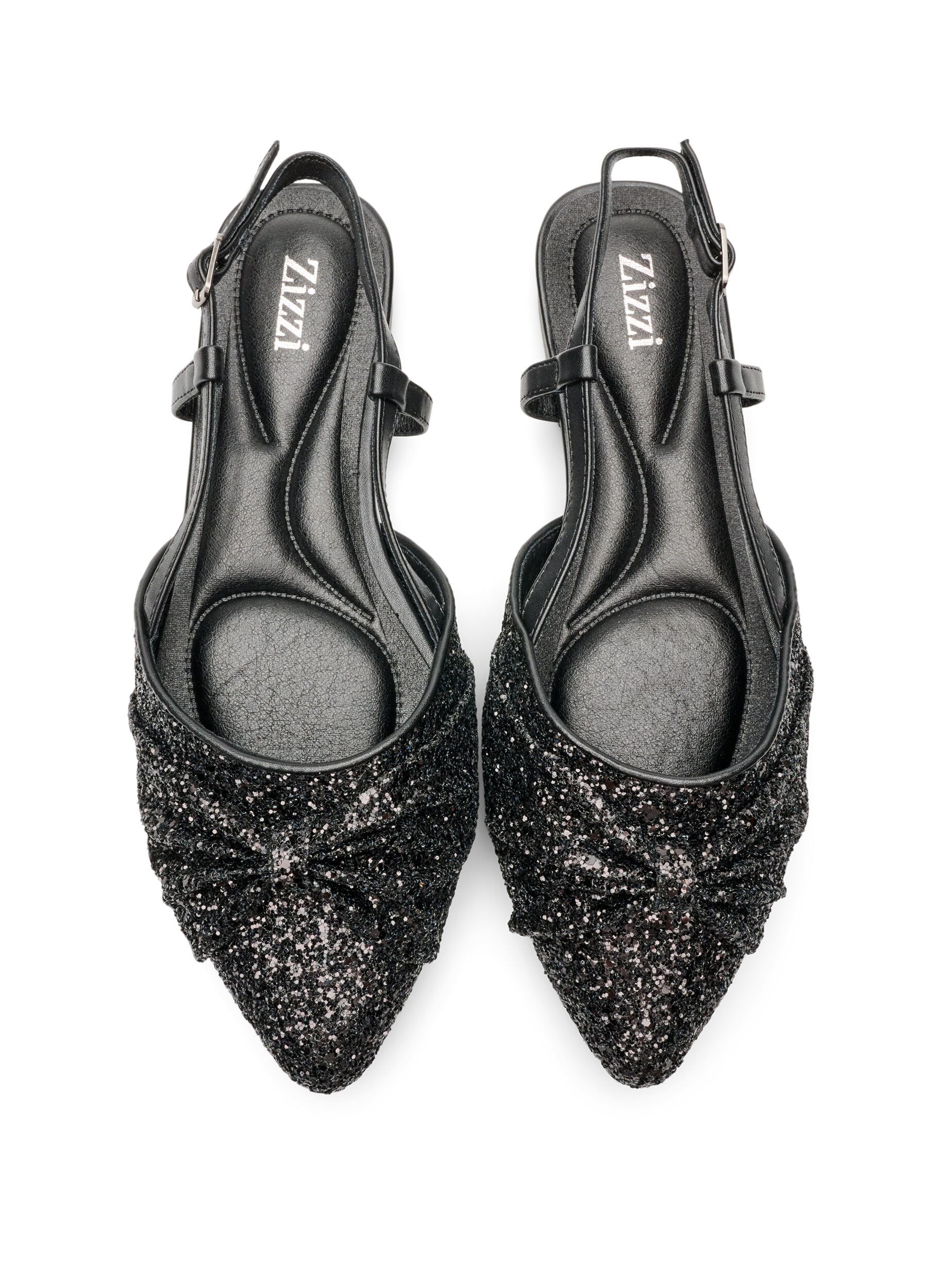 ZizziGlitterende slingback met strikdetail, Zwart, Packshot image number 2
