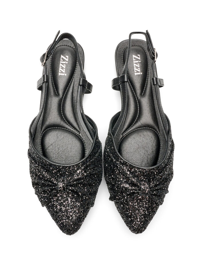 Glitterende slingback met strikdetail, Zwart, Packshot image number 2