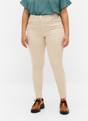 Amy jeans met hoge taille en super slanke pasvorm, Oatmeal, Model image number 2
