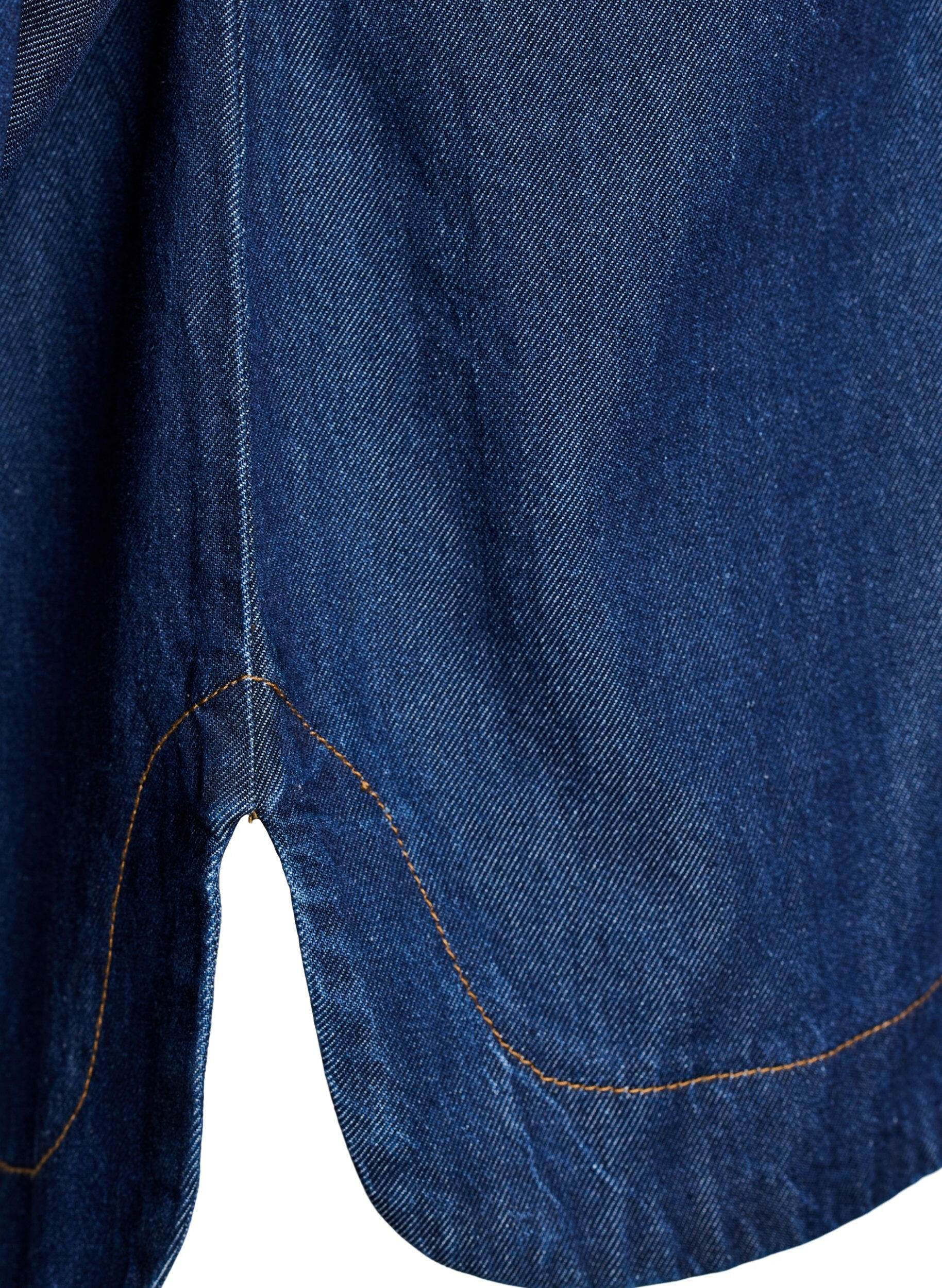 Zizzi Losse denimshirt met zakken op de borst, Blauw, Packshot image number 3