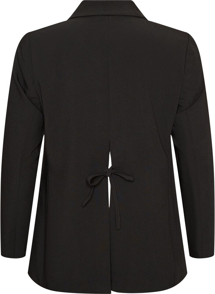 Blazer met split aan de achterkant en strikdetail, Zwart, Packshot image number 1