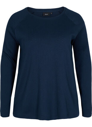 Katoenen blouse met lange mouwen en kantpatroon, Navy Blazer, Packshot image number 0