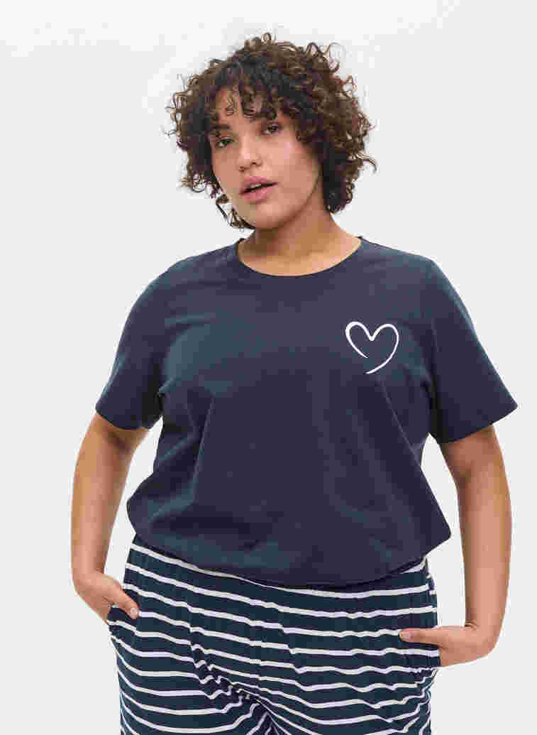 Pyjama T-shirt in katoen met korte mouwen, Navy Blazer w. Heart, Model