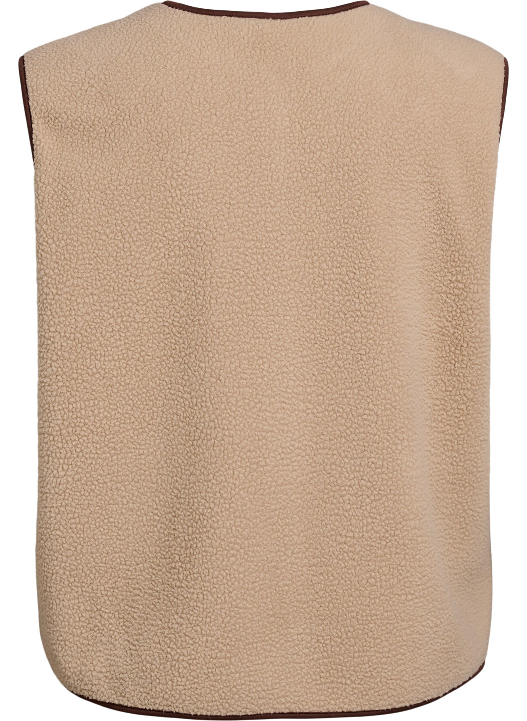 Zizzi Teddy-fleecevest met contrasterende boorden, Beige, Packshot image number 1