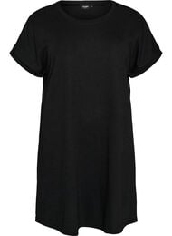 Korte jersey jurk met structuur en ronde hals, Zwart