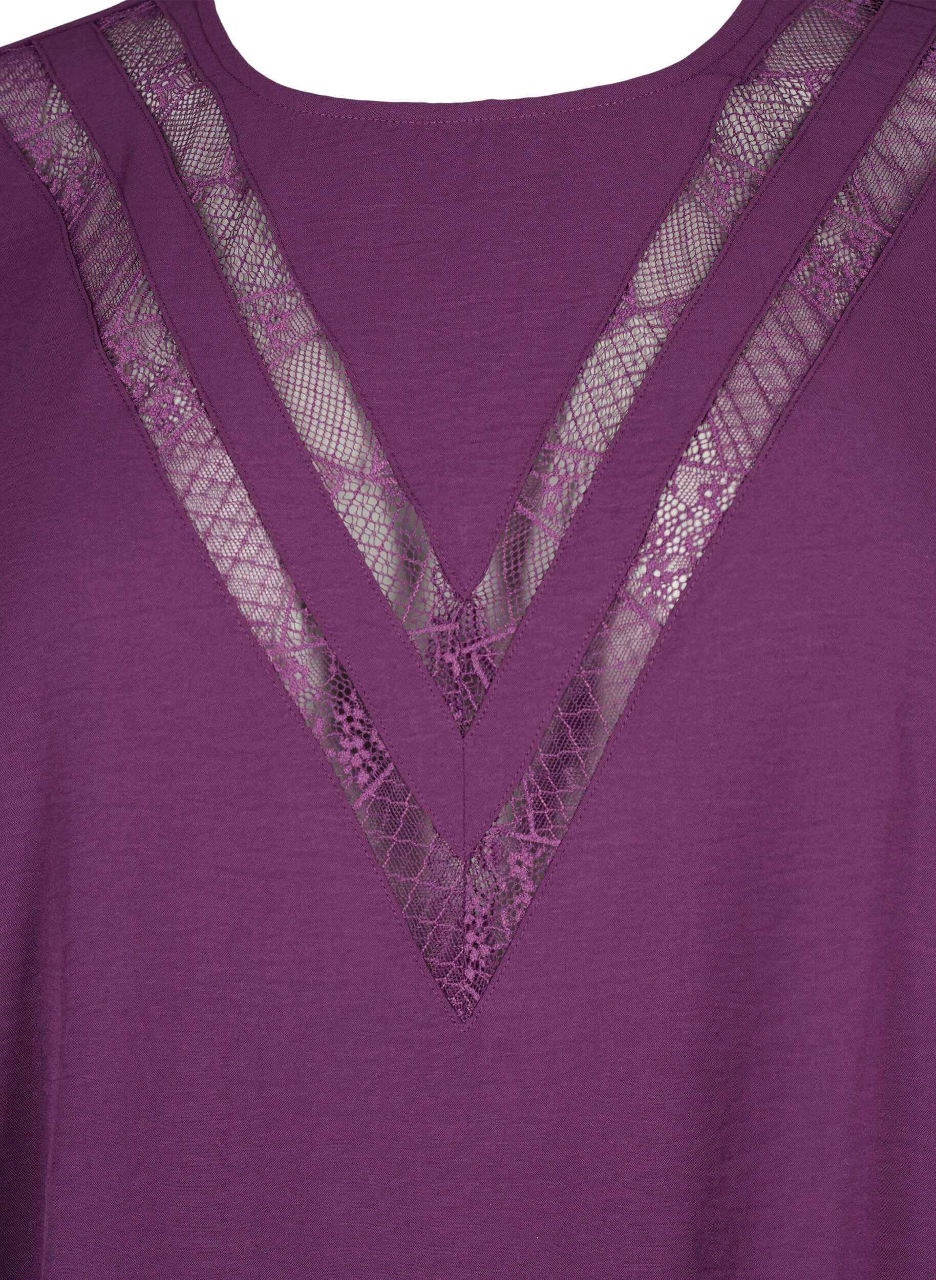 Zizzi Blouse met lange mouwen en kant, Deep Purple, Packshot image number 2