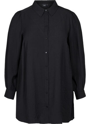 Lange blouse in effen kleur en viscosemix, Black, Packshot image number 0