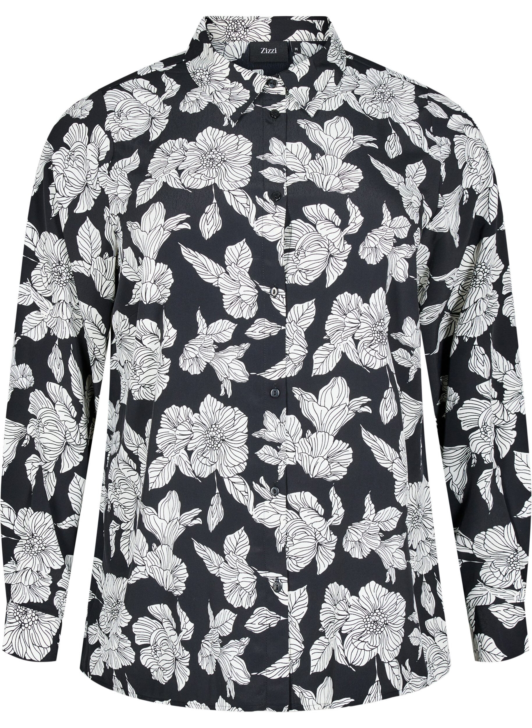 Zizzi Shirt met bloemenprint, Zwart, Packshot image number 0