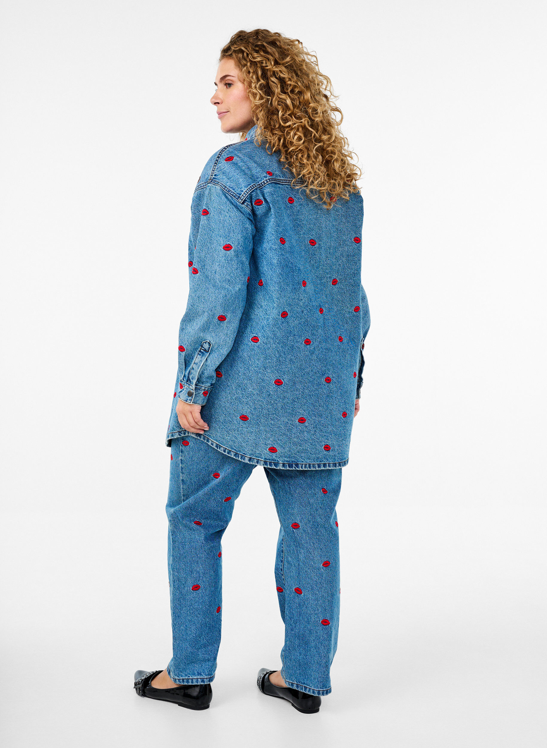 Zizzi Hoge taille Gemma jeans met lippen, Blauw, Model image number 1