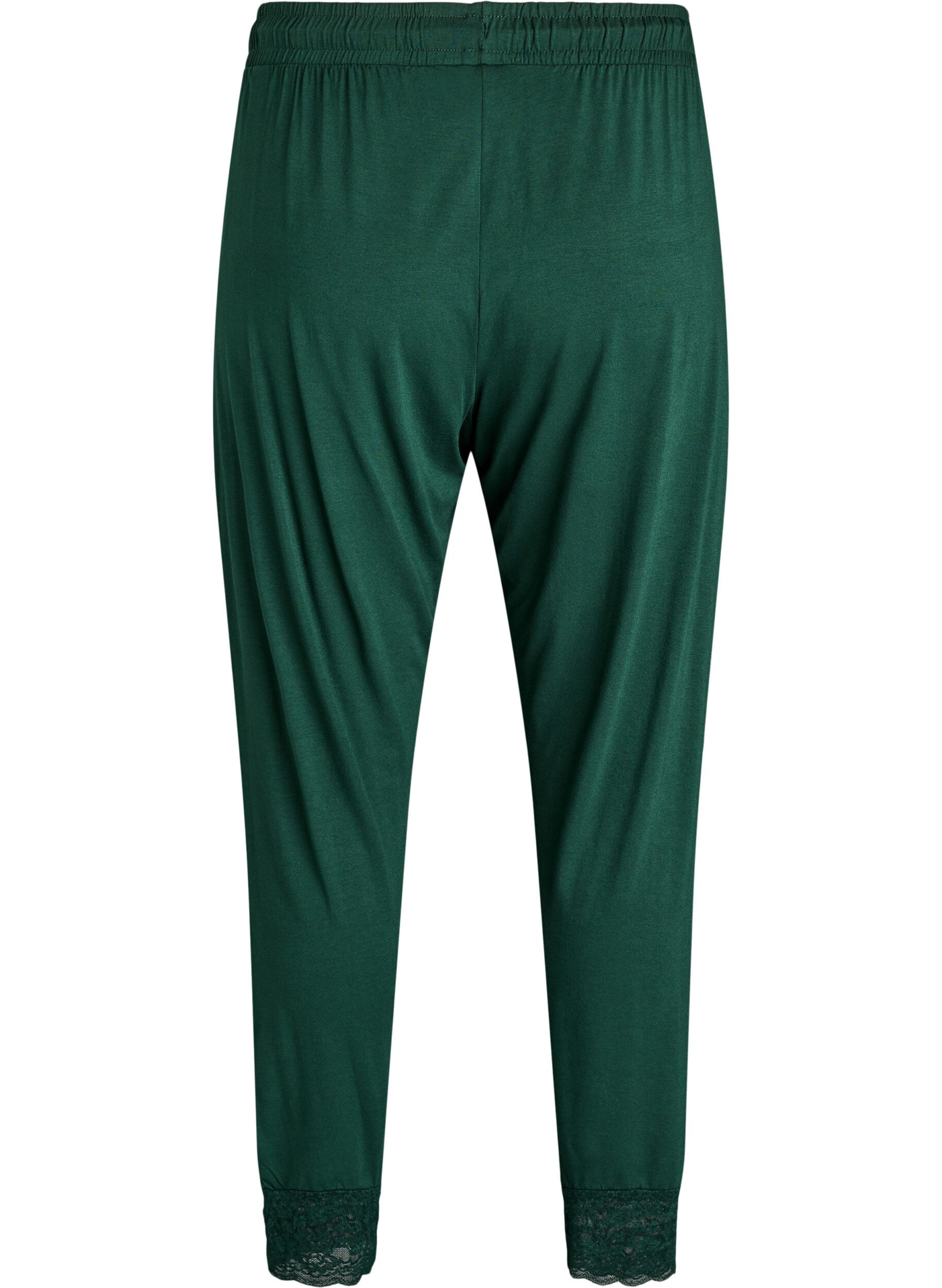 Zizzi Pyjamabroek met kanten rand en high waist, Groen, Packshot image number 1