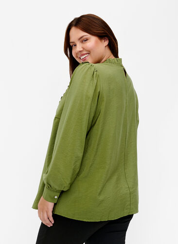 Viscose blouse met franjes., Loden Green, Model image number 1
