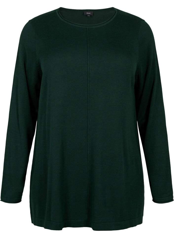 Gebreide blouse gemaakt van katoen en viscose., Groen, Packshot image number 0