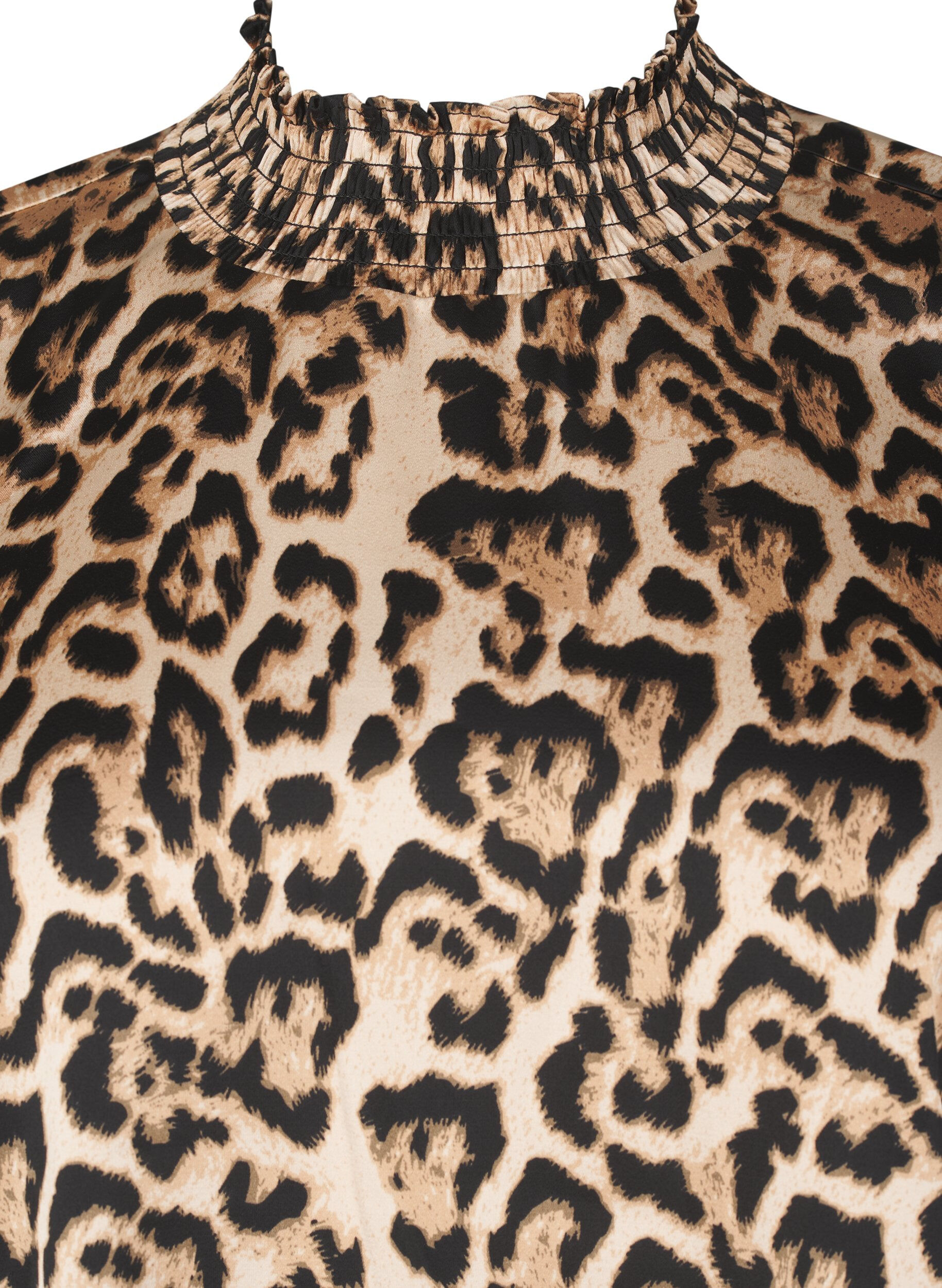 Zizzi Gerimpelde blouse met luipaardprint, Bruin, Packshot image number 2