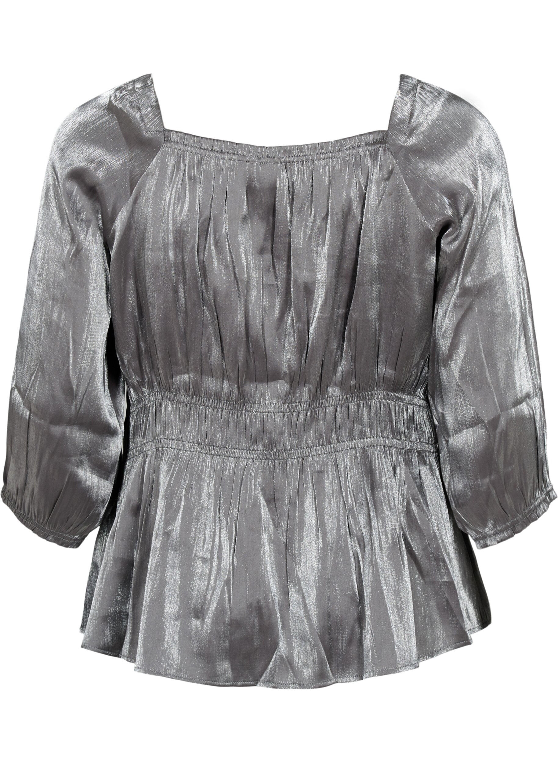 Zizzi Zilverkleurige blouse met 3/4 mouwen en smok, Dark Silver, Packshot image number 1