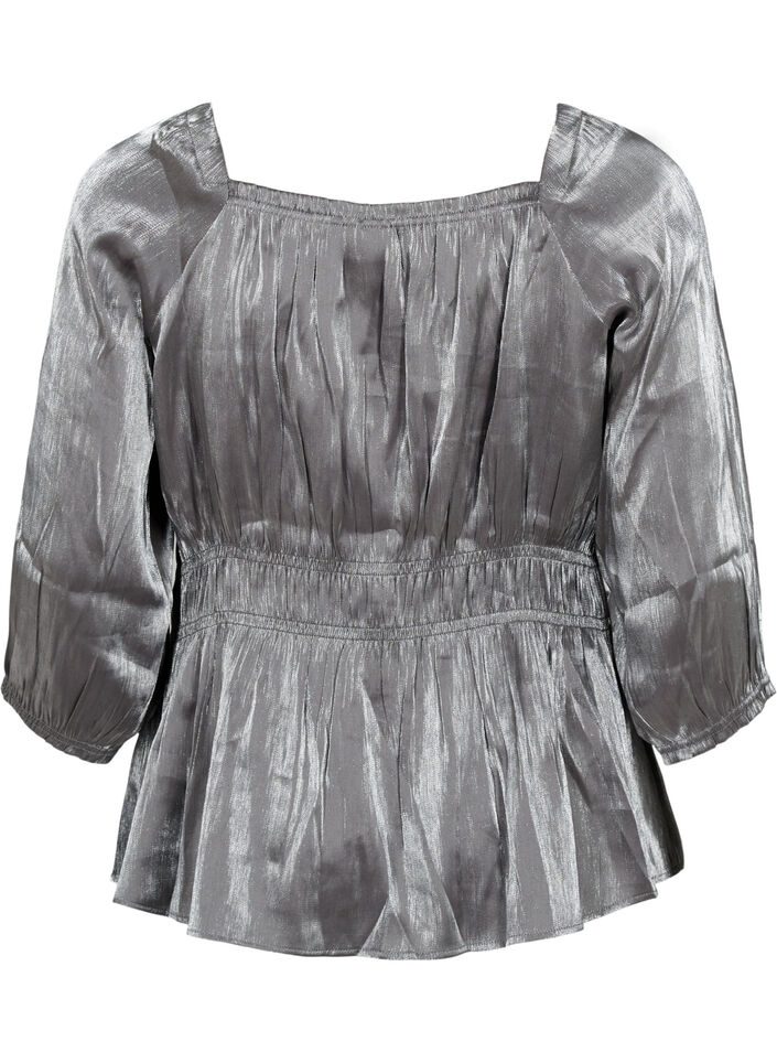 Zilverkleurige blouse met 3/4 mouwen en smok, Dark Silver, Packshot image number 1