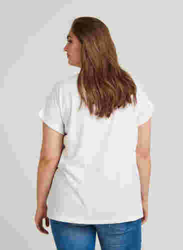 T-shirt met mix van katoen, Bright White, Model image number 1