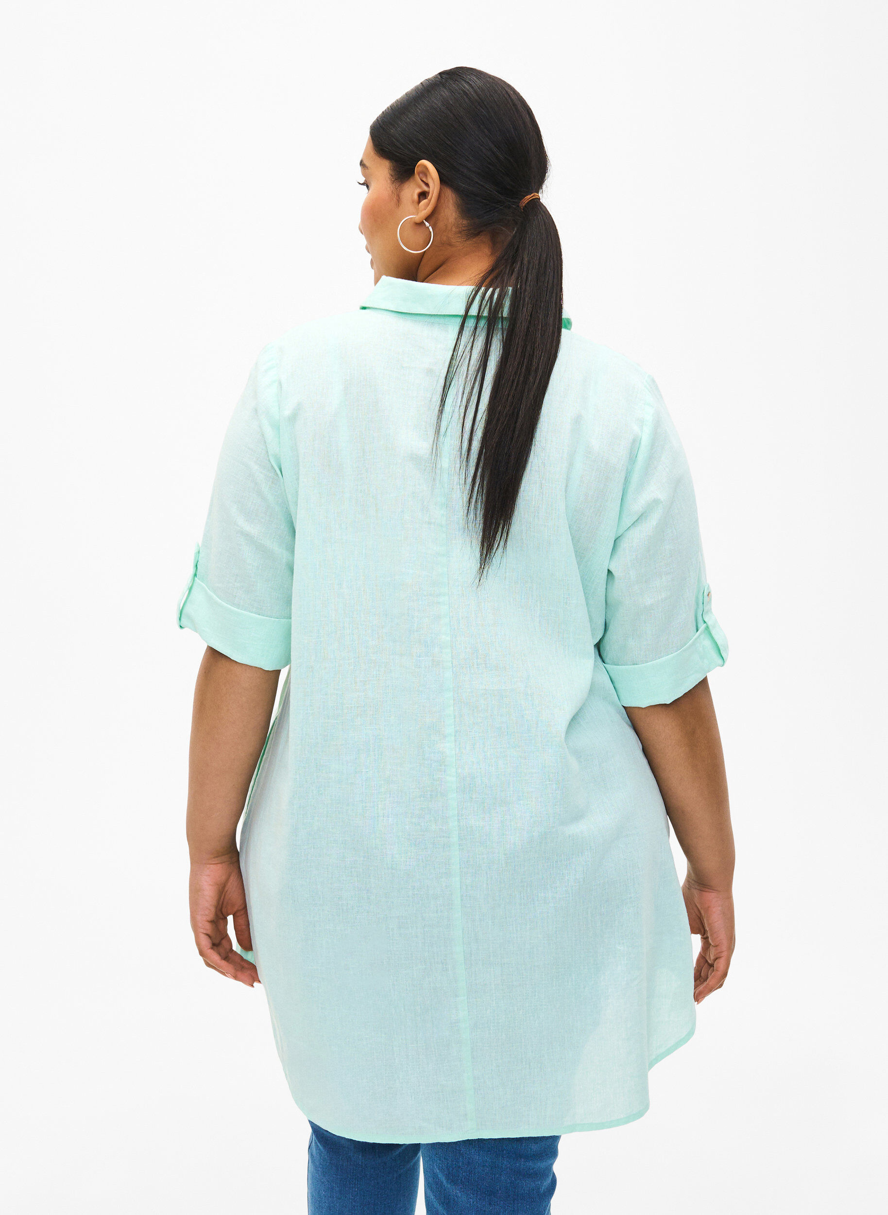 Zizzi Tuniek van katoenmix met korte mouwen en linnen, Brook Green, Model image number 1