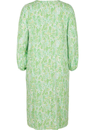 Midi-jurk van viscose met print en lange mouwen, Green Paisley AOP, Packshot image number 1