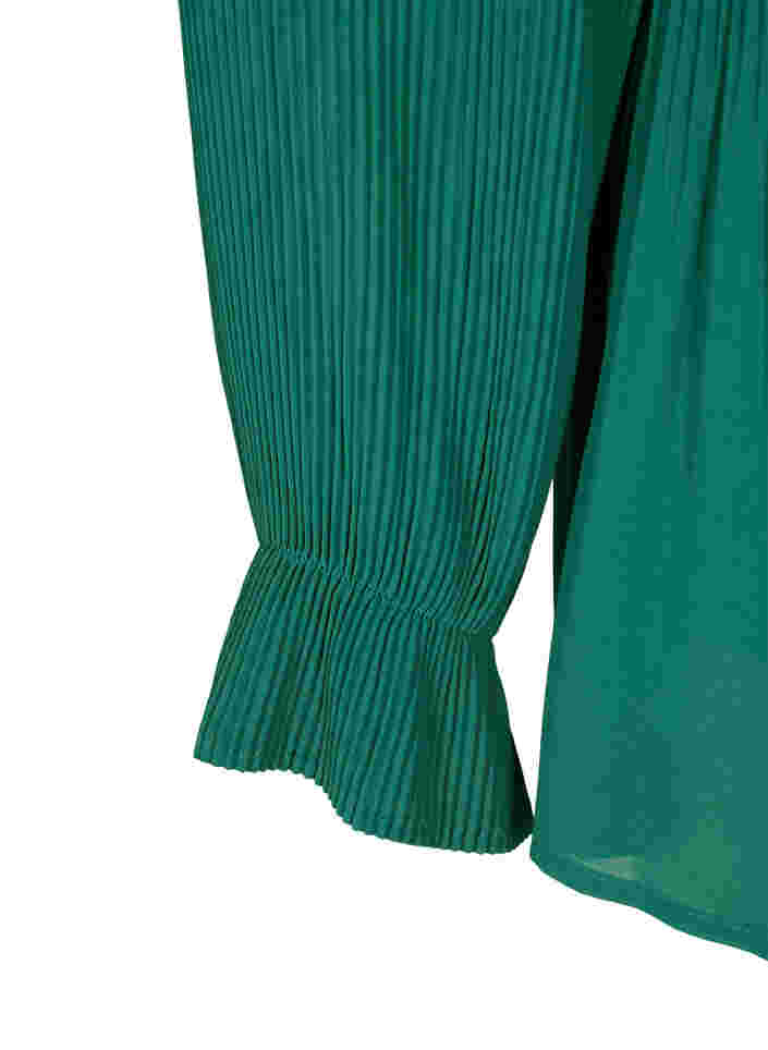 Geplooide blouse met v-hals, Evergreen, Packshot image number 3