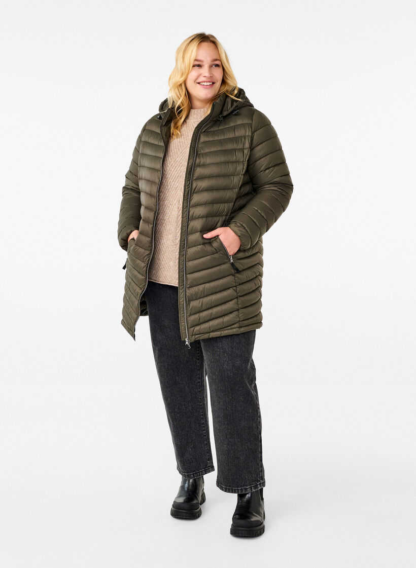 Lichtgewicht jas met zakken en afneembare capuchon, Groen, Model image number 1