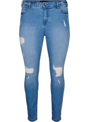 Amy jeans met super slim fit en ripped details, Blue denim, Packshot image number 0