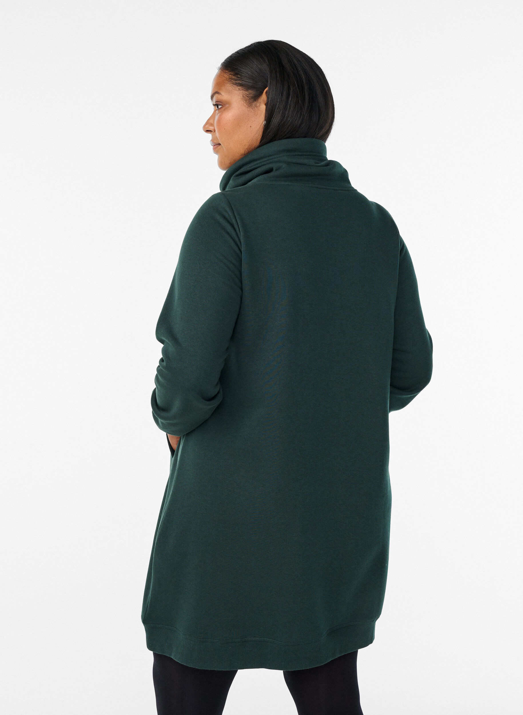 ZizziKort sweatshirt jurk met hoge kraag en zakken, Groen, Model image number 2